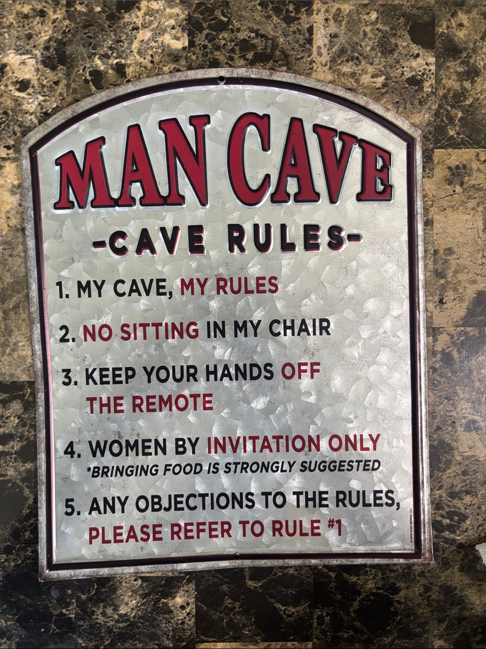 Open Road Brands Man Cave Metal Sign - Red and Silver